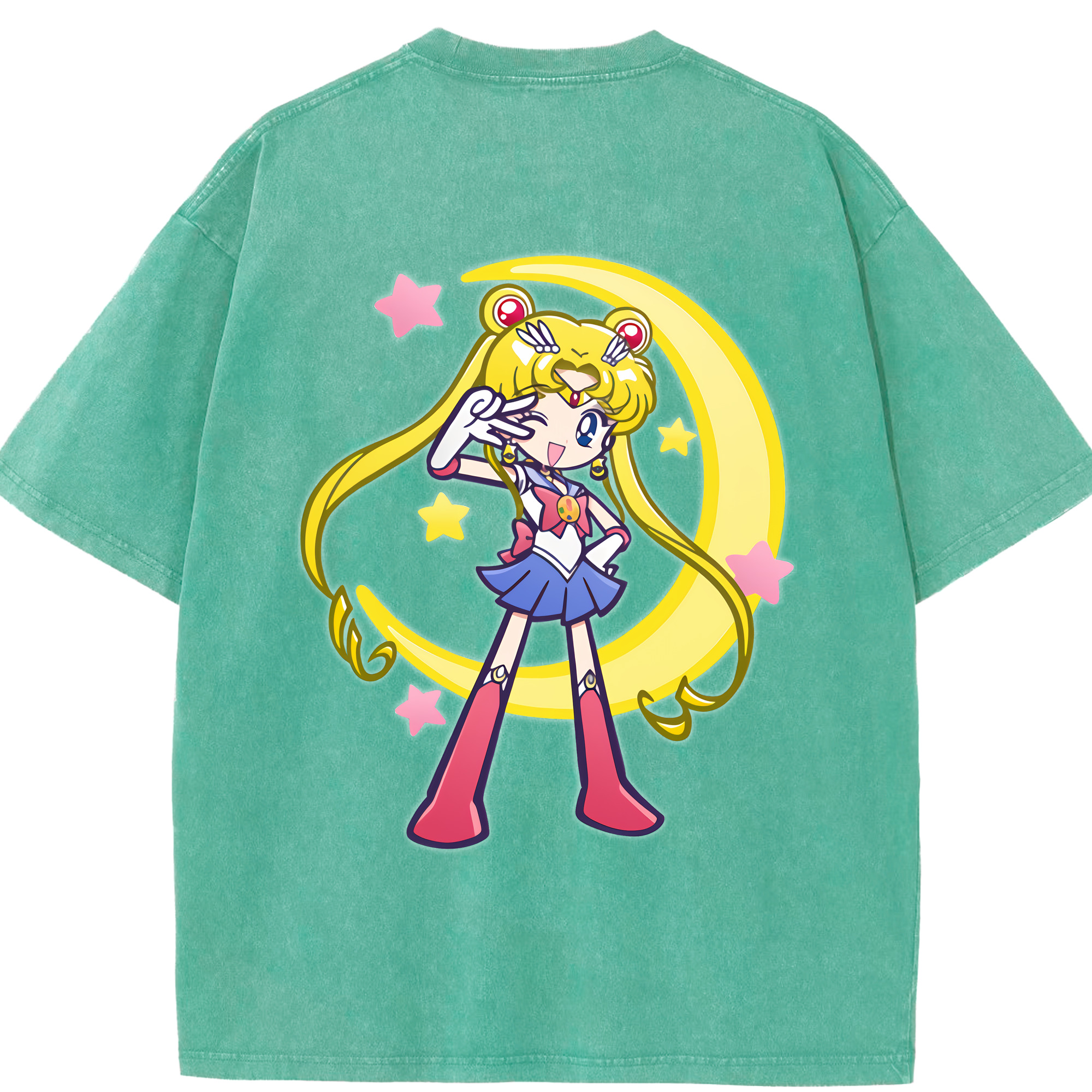 （画像用） 美少女戦士セーラームーン 月野 うさぎ つきの うさぎ Sailor Moon Tsukino Usagi 綿100% ヴィンテージ風 半袖Tシャツ（背面プリント）
